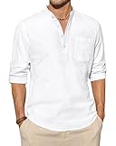 J.VER Leinenhemd Weißes Hemd Herren Henley Langarm Freizeithemd Regular Fit Men Shirt M