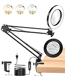 TANYO 10X Lupe mit Licht, 72 LED Lupenlampe mit Klemme, 3 Farbmodi & 10 Helligkeitsstufen...
