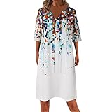 jieGorge Sommerkleider für Damen, knielang, Leinenkleider, Blusenkleid, lässiger Druck,...