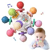 Beißspielzeug Baby ab 3 Monate, Sensorik Rassel Greifball Babyspielzeug aus Silikon, Montessori...