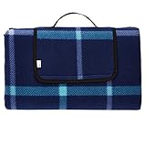 Amazon Basics Picknickdecke, campingdecke mit wasserdichter Unterseite, Dunkelblaues Plaid, 200 x...