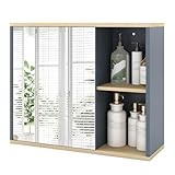 COSTWAY Spiegelschrank Bad, verstellbare Ablage & 2 offene Fächer, Badezimmerschrank mit Spiegel,...