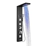 OUGOO Duschpaneel Schwarz Matt,Duschpaneele mit Amatur,Duschpaneel mit LED und Temperaturanzeigen, 5...