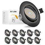 Bojim Einbaustrahler LED 230V Flach Dimmbar, Schwarz Warmweiß 5.5W 68mm - 80mm Lochmass，Spots...