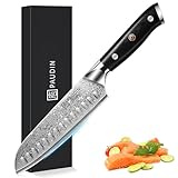 PAUDIN Santokumesser Damastmesser 17 cm, Ultra Scharfes Kochmesser aus 67 Lagen Damaststahl mit...