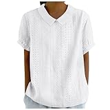 MJIQING Sale Angebote Bluse Damen Sommer Elegant Leinenbluse Einfarbig Blusenshirt Revers Rundhals...