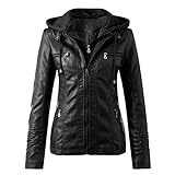 Fcostume Damen Lederjacke Stehkragen Kunstlederjacke Retro Motorradjacke Winddicht Warm Verdicken...