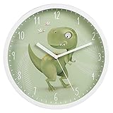 Hama Kinder Wanduhr Happy Dino ohne Ticken (runde Kinderuhr mit Dinosaurier Motiv,...