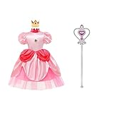 MYYBX Prinzessin Peach Kostüm Mädchen: Pfirsich Kleider Cosplay Costume mit Krone und Zauberstab -...