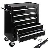 Arebos Werkstattwagen 5 Fächer | Rollwagen zentral abschließbar | kugelgelagerte Schubladen inkl....