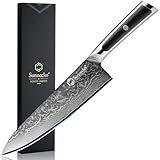 Sunnecko Damastmesser 20cm Kochmesser Küchenmesser - Scharf Messer aus Damaststahl, Damast...