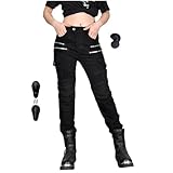 Motorradhose Damen mit Protektoren, Stretch Motorrad Jeans Damen für Sommer/Winter (Schwarz,M)