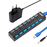 USB Hub 7 Port: Tragbar USB verteiler 3.0+2.0 Einzelnen LED-Netzschaltern fur Laptop, PC, MacBook...