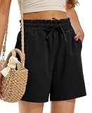 Libin Kurze Hose Damen Leinen Imitiert Shorts Sommer Strandshorts High Waist Kordelzug Freizeit...