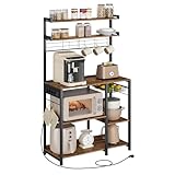 VASAGLE Scaffale Cucina con Prese di Corrente, Scaffale per Microonde, 8 Ganci a S, Mobile Cucina,...