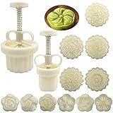 2 Set Mooncake Mold Press with 11 Stapms, FineGood DIY Cookie Cutter 50g 100g Flower Press Mooncake...