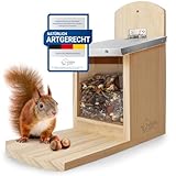 WILDLIFE HOME Eichhörnchen Futterhaus mit Metalldach I Futterstation aus verschraubtem Massiv-Holz...
