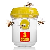 BigDean 3 Stück Wespenfalle Outdoor in Gelb ø9x13cm – Lebend Falle zum Aufhängen perfekt für...