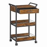 VASAGLE Rollwagen, Küchenwagen 3 Ebenen, Servierwagen mit Bremsen, Holzspanplatte, obere Schublade,...
