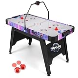 HOMASIS Airhockey Tisch, Air Hockey Spieltisch mit 12V-Motor & LED-Punktezähler, elektronischer...