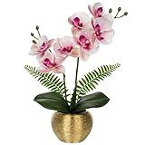 Kunstblumen wie Echt Orchideen Künstlich Blumen Deko Kunstpflanze Phalaenopsis im Goldfarbenen Topf...