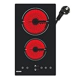 WEHIMO Glaskeramikkochfeld 2 platten, Domino Glaskeramikkochfeld, 29.5cm, 3000W, 2 Kochzonen...