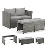 Juskys 2in1 Polyrattan Relax Gartenmöbel Set Jamaika - Tisch, Gartenlounge Sofa - Balkonmöbel...