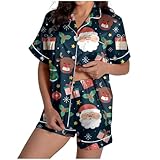 Weihnachts Pyjama Damen Weihnachten Schlafanzug Satin Weihnachtsoutfit Lässiges Set Weihnachtsdruck...