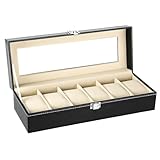 Uten Uhrenkasten Herren Damen Uhrenbox mit 6 Fläche, Aufbewahrungsbox Samtfutter Metallverschluss,...