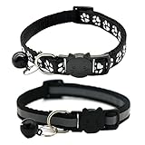 Hepplly 2-Pack Katzenhalsbänder Quick Release Reflective Kitten Halsband mit Glocke (Schwarz)