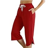 , solide, Bequeme, lässige Schlankheits-Sporthose mit mittlerer Taille (Red, L)