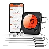 BFOUR 100m Grillthermometer Bluetooth, Fleischthermometer kabelloses mit 4 Edelstahlsonden, große...