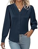 Rapbin Damen Satin Bluse V-Ausschnitt Causal Satinblusen Lässige Elegant Seidenbluse Oberteil...