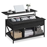 VASAGLE Couchtisch, höhenverstellbarer Wohnzimmertisch, Kaffeetisch, offener und versteckter...