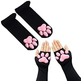 ztowoto Süße Katze Pfote Pad Oberschenkel Hohe Socken, Rosa 3D Kätzchen Klaue Fäustlinge Lange...