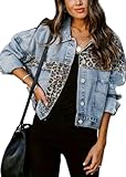 SWOAMER Damen Vintage Jeansjacke Leopard Denim Jacke Western Fall Übergangsjacke mit Tasche Button...