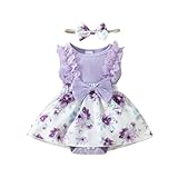 ESSECMBS Baby Mädchen Sommer 2 Stück Strampler Kleid Anzug Spitze Rüschenärmel All-in-One...
