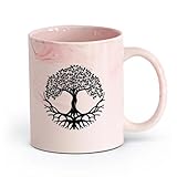AYUEHBN Keramik Keramiktasse für Kaffee, Tee, Kakao Kreis, Baum Des Lebens, Symbol, Wurzeln, Zweige...
