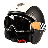 Vintage PU Leder Motorrad Halbhelme, Motorrad Offener Helm, Mit Schutzbrille Motorradhelm,...