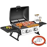 Outsunny Gasgrill 5,6 KW Gas-Grill inkl 2 Edelstahl-Brenner klappbar Seitenablagen Druckminderer...