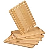 LINFELDT® 6er Set Bambus Frühstücksbrettchen Holz 27x16x1cm - Inkl. Saftrille - 6 Holzbretter +...