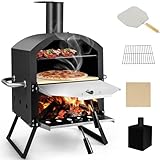 Pizzaofen für den Außenbereich, Holzofen mit wasserdichter Abdeckung, Grillrost und Pizzastein...