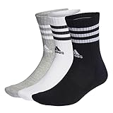 adidas Unisex 3-Stripes Cushioned Crew Socks 3 Pairs, Medium Grey Heather/White/Black/White, 6.5-8