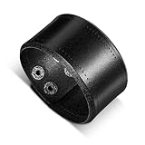 Telooco Gothic Lederarmband Schwarz Punk Armbänder Herren Vintage Breite Wickelarmband Metall...