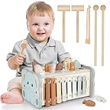 DINORUN Montessori Spielzeug ab 1 Jahr, Hammerspiel Holzspielzeug Motorikspielzeug, Xylophon Kinder...