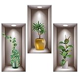 DOUSELLA 3 Stück 3D Wandsticker Vase Wandtattoo Wohnzimmer Vasen Grüne Pflanzen Wandaufkleber 3D...