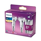 Philips LED Classic E14 Lampe, 40 W, R50, Reflektor, 36° drehbar, silber, warmweiß, 2er Pack