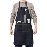 QWORK® Herren & Damen Arbeits Schürze, Werkzeugschürze mit 4 Taschen für Holzbearbeitung...