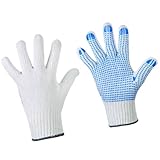 D2D | 1 Paar - Weiße Strickhandschuhe mit Blauen PU-Noppen - Größe: 9 (L) - aus Baumwolle Norm EN...