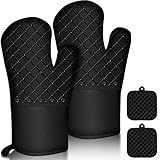 4er Set Ofenhandschuhe, 300°C Topflappen & rutschfestes Silikon Lange Backhandschuhe,...